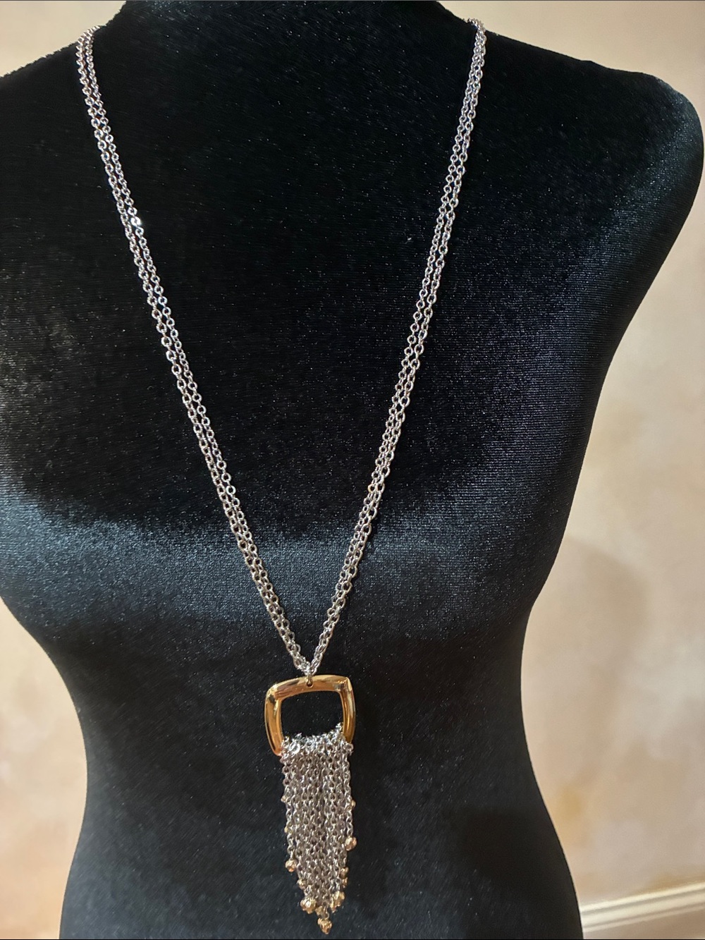 Alfani Two-Tone Gold & Silver Chain Tassel Necklace